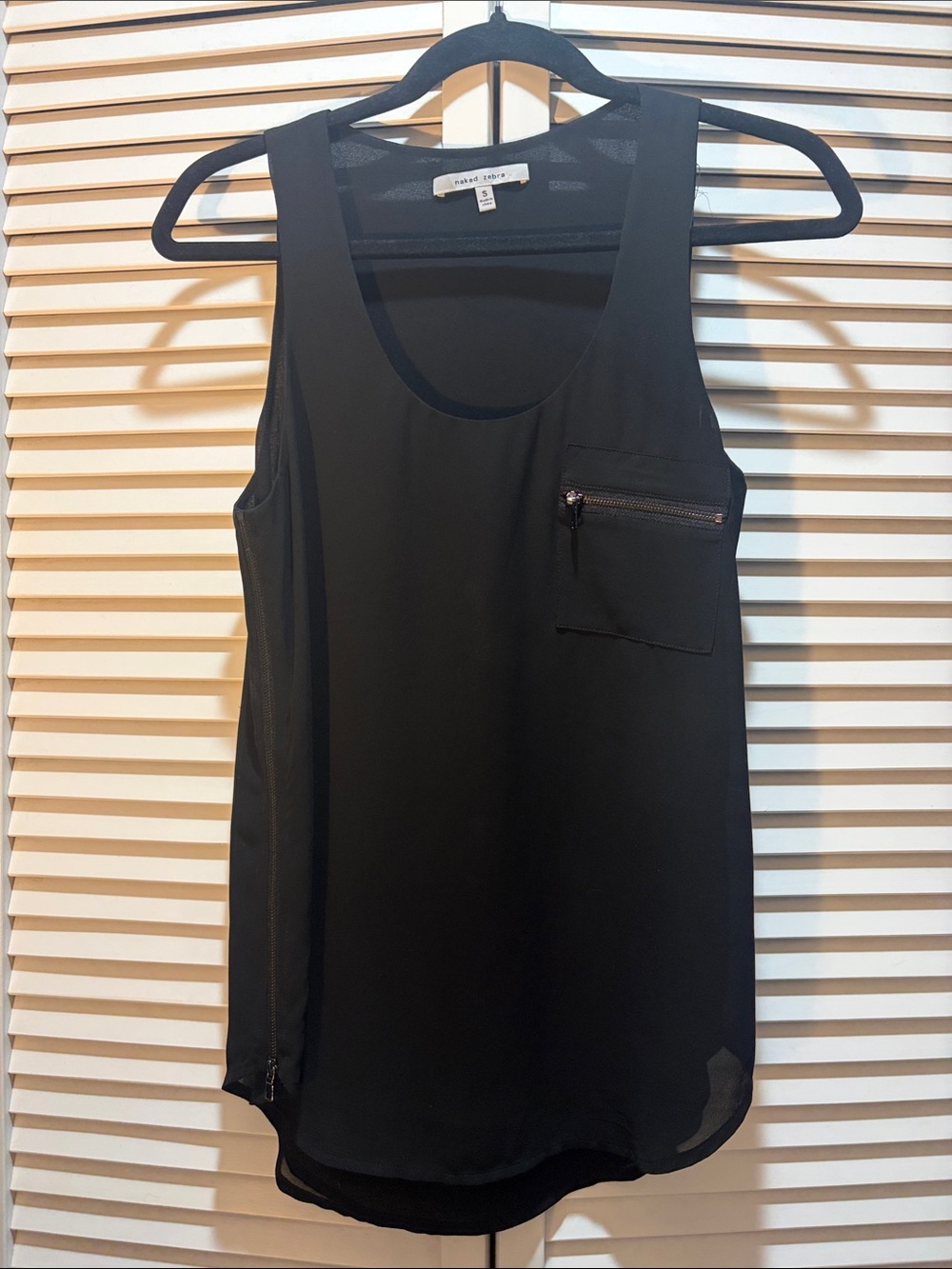 Naked Zebra Black Sleeveless Zip Pocket Tank